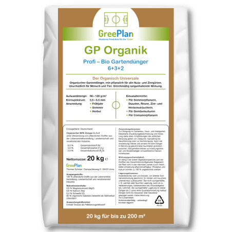 GREENPLAN Bio organiczny nawóz do roślin ogrodowych GP Organik 20 kg