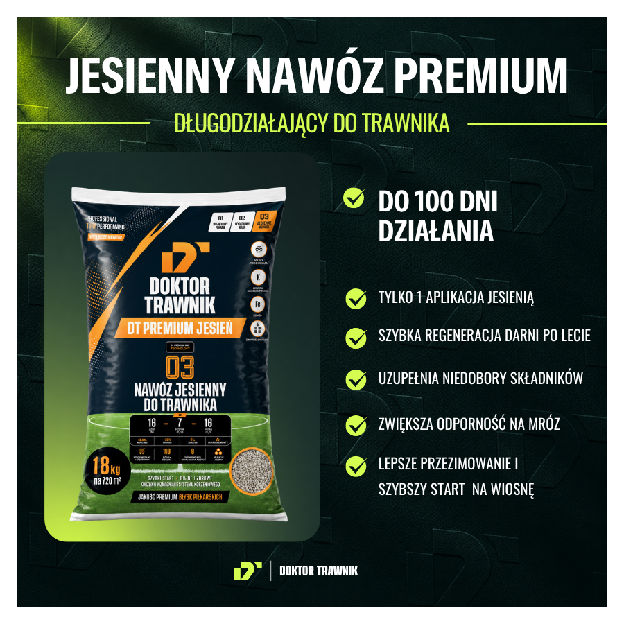 Nawóz do trawnika jesienny DT Premium Jesień długodziałający UF Premium 18 kg