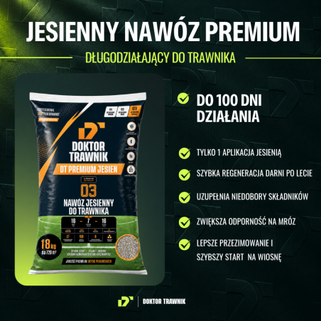 Nawóz do trawnika jesienny DT Premium Jesień długodziałający UF Premium 18 kg