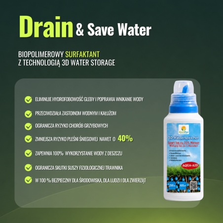 Nawóz jesienny DT Premium Jesień 10 kg + 2 X Płyn Save Water 500 ml - Trawnik 400m²