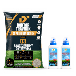 Nawóz jesienny DT Premium Jesień 10 kg + 2 X Płyn Save Water 500 ml - Trawnik 400m²