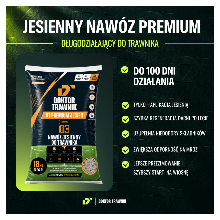 Nawóz do trawnika jesienny DT Premium Jesień długodziałający UF Premium 18 kg