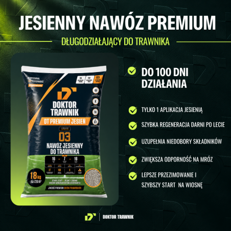 Nawóz do trawnika jesienny DT Premium Jesień długodziałający UF Premium 18 kg