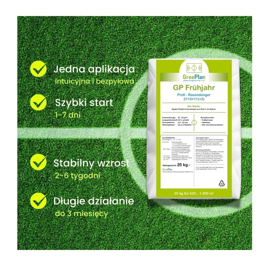 Nawóz do trawnika wiosenny CRF PRO otoczkowany długodziałający 25 kg 100 DNI