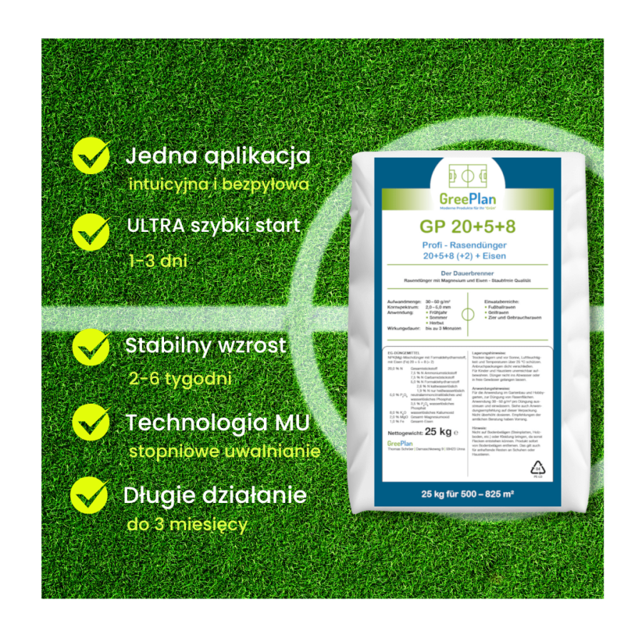 Nawóz do trawnika GP 20 + 5 + 8 PRO długodziałający z MU 25 kg