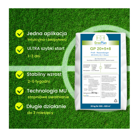 Nawóz do trawnika GP 20 + 5 + 8 PRO długodziałający z MU 25 kg