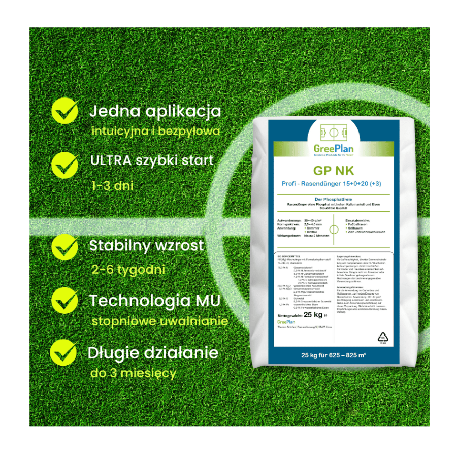 Nawóz do trawnika azotowo - potasowy GP NK PRO długodziałający z MU 25 kg