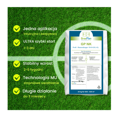 Nawóz do trawnika azotowo - potasowy GP NK PRO długodziałający z MU 25 kg