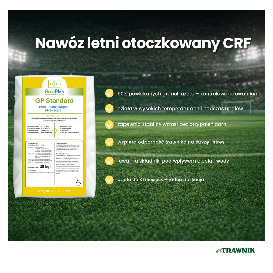 Nawóz do trawnika letni CRF PRO otoczkowany długodziałający 25 kg 100 DNI
