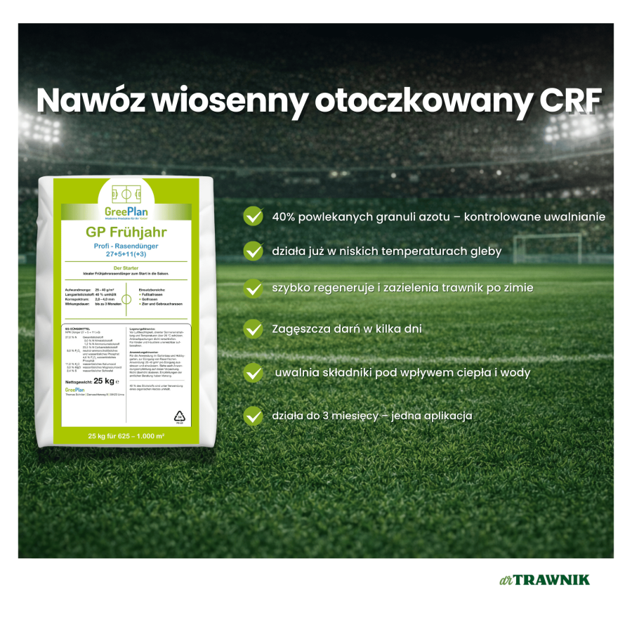 Nawóz do trawnika wiosenny CRF PRO otoczkowany długodziałający 25 kg 100 DNI